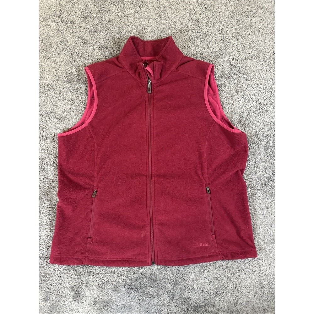 LL Bean Fleece Vest Jacket Vest Mens XL Red Sleeveless Full ZIp Pockets